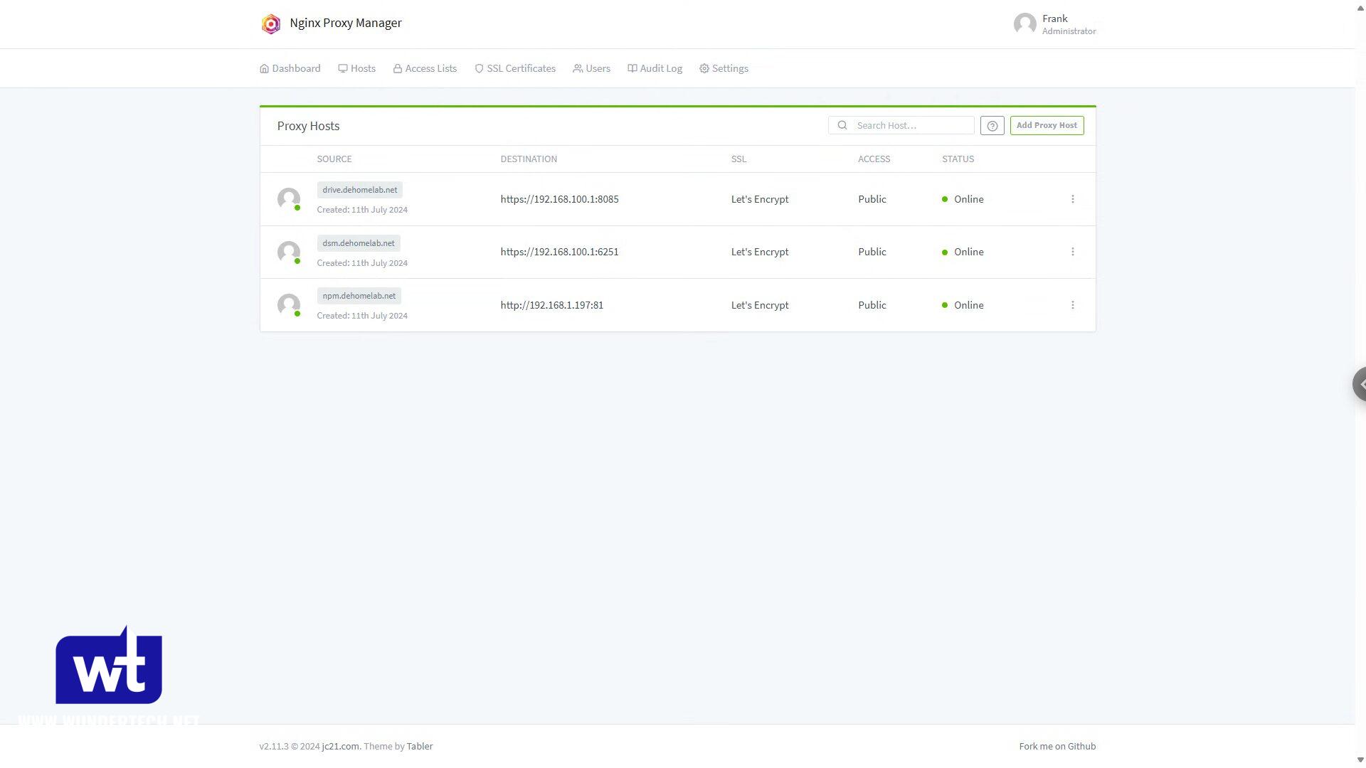 proxy hosts in nginx proxy manager.