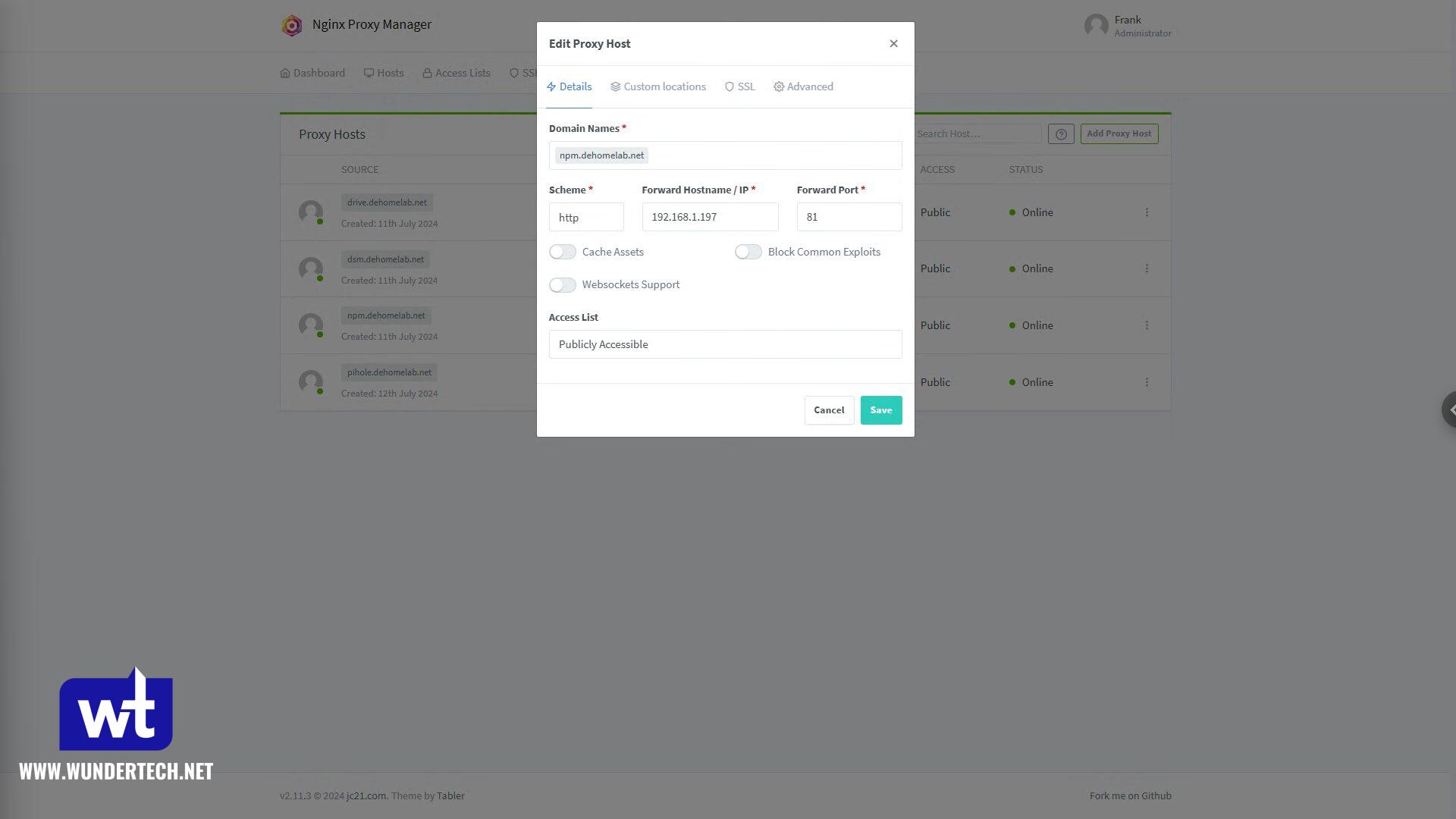 adding a proxy host.