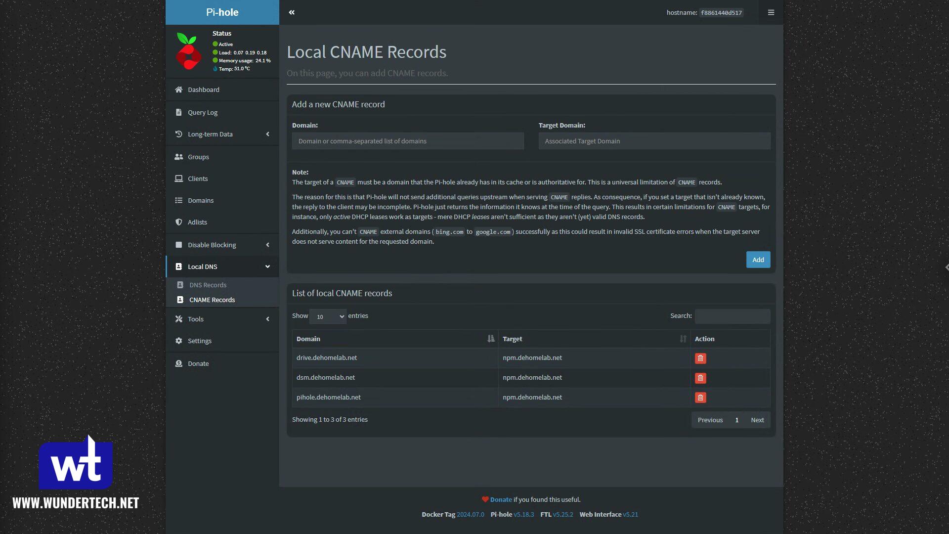 cname records in pihole.