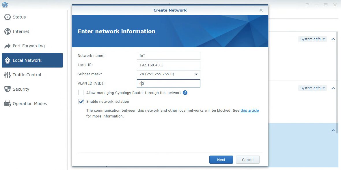 creating an IoT VLAN