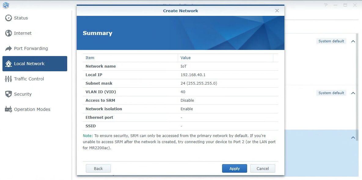 overview for an IoT VLAN